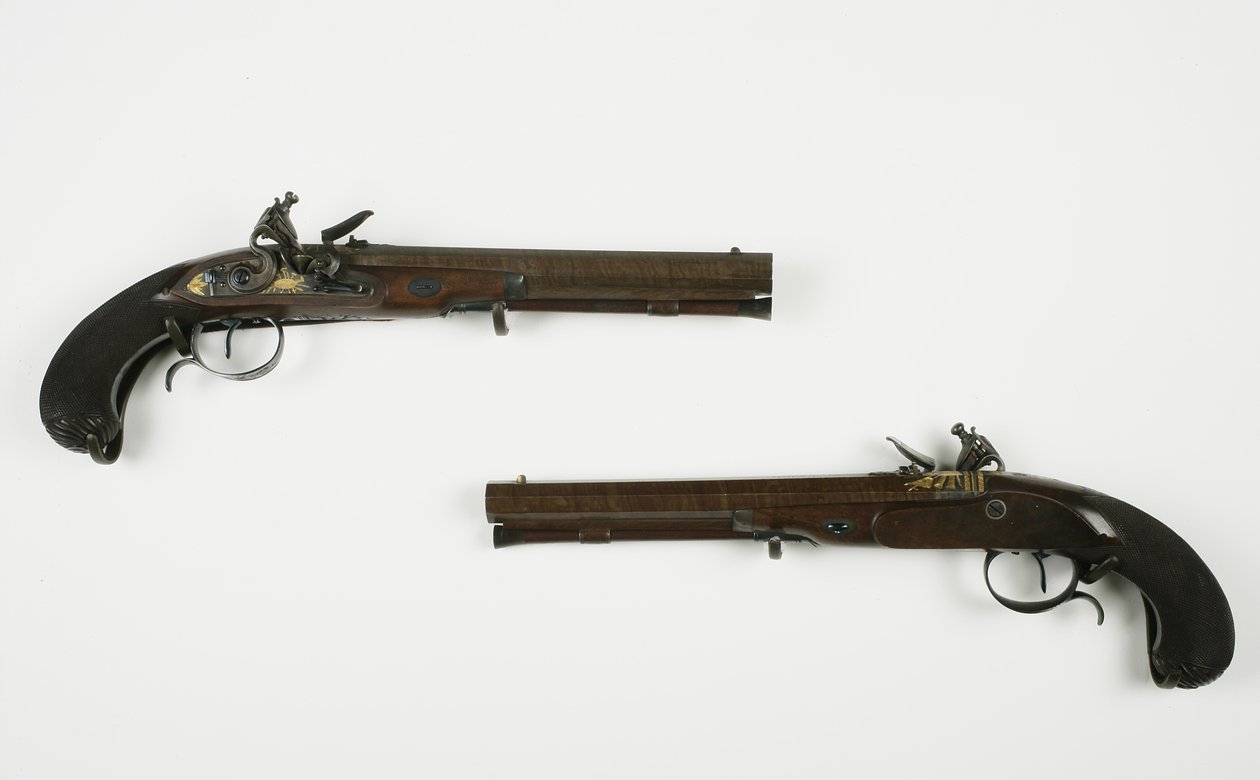 Paar vuursteen duelpistolen, ca. 1780-1800 door H.W. Mortimer and Sons