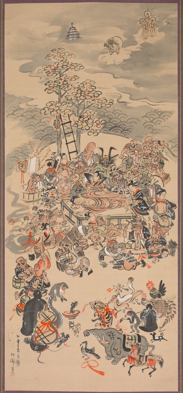 Ōtsu-e Nirvana van de Boeddha (Ōtsu-e Butsu Nehanzu) door Hakuen