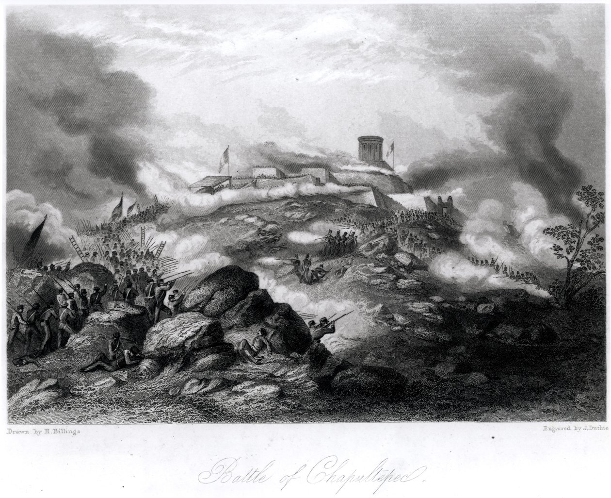 De Slag bij Chapultepec, 1847, gegraveerd door J. Duthie door Hammatt Billings