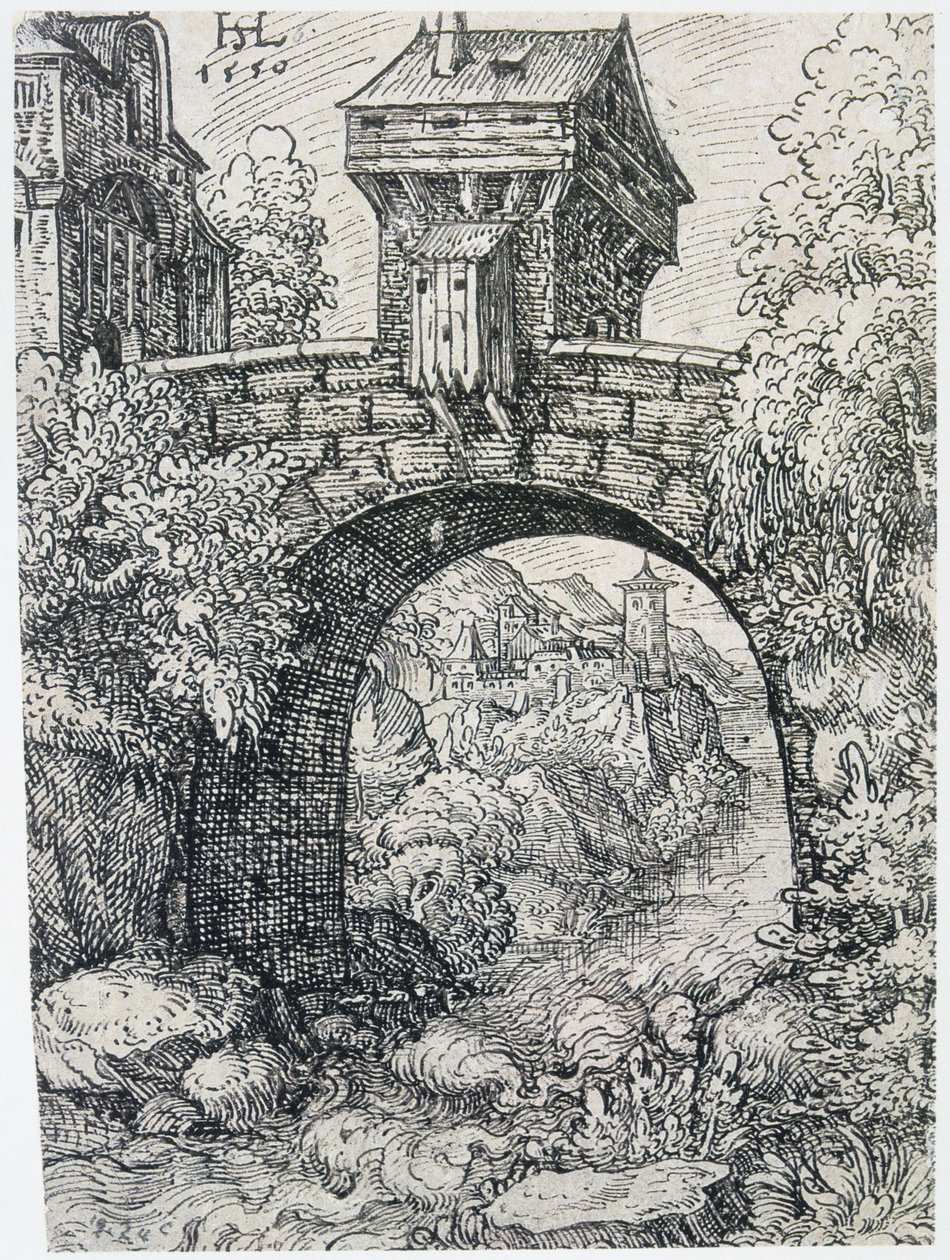 Landschap met brug, 1550 door Hanns Sebald Lautensack