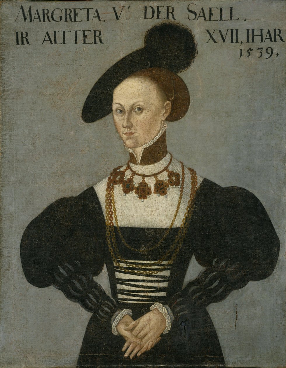 Margarethe von der Saale, morganatische vrouw van Filips I door Hans Brosamer