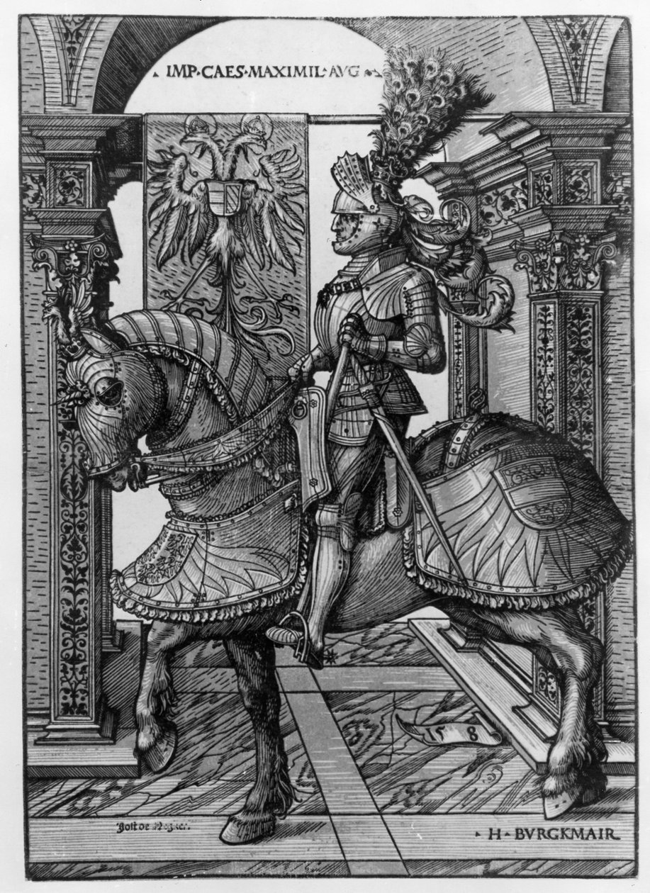 Ruiterportret van Maximiliaan I (1459-1519) c.1508 door Hans Burgkmair
