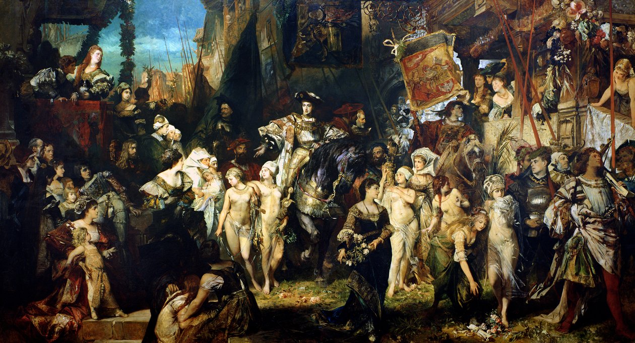 De Intocht van Keizer Karel V (1500-58) in Antwerpen in 1520, 1878 door Hans Makart