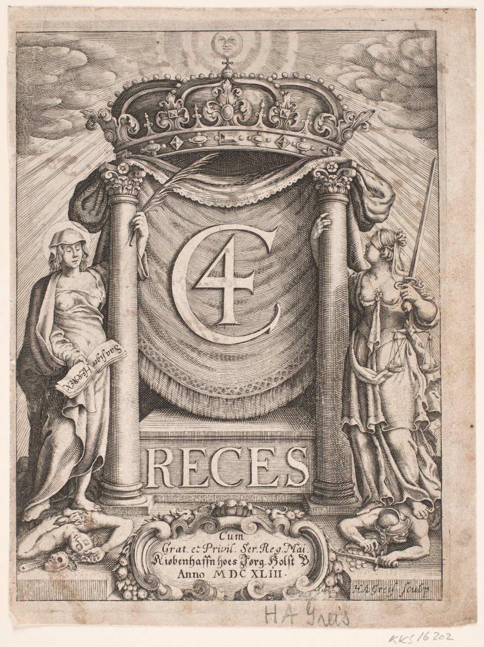 Titelblad voor Christian IV Reces 1643 door Hans Andreas Greys