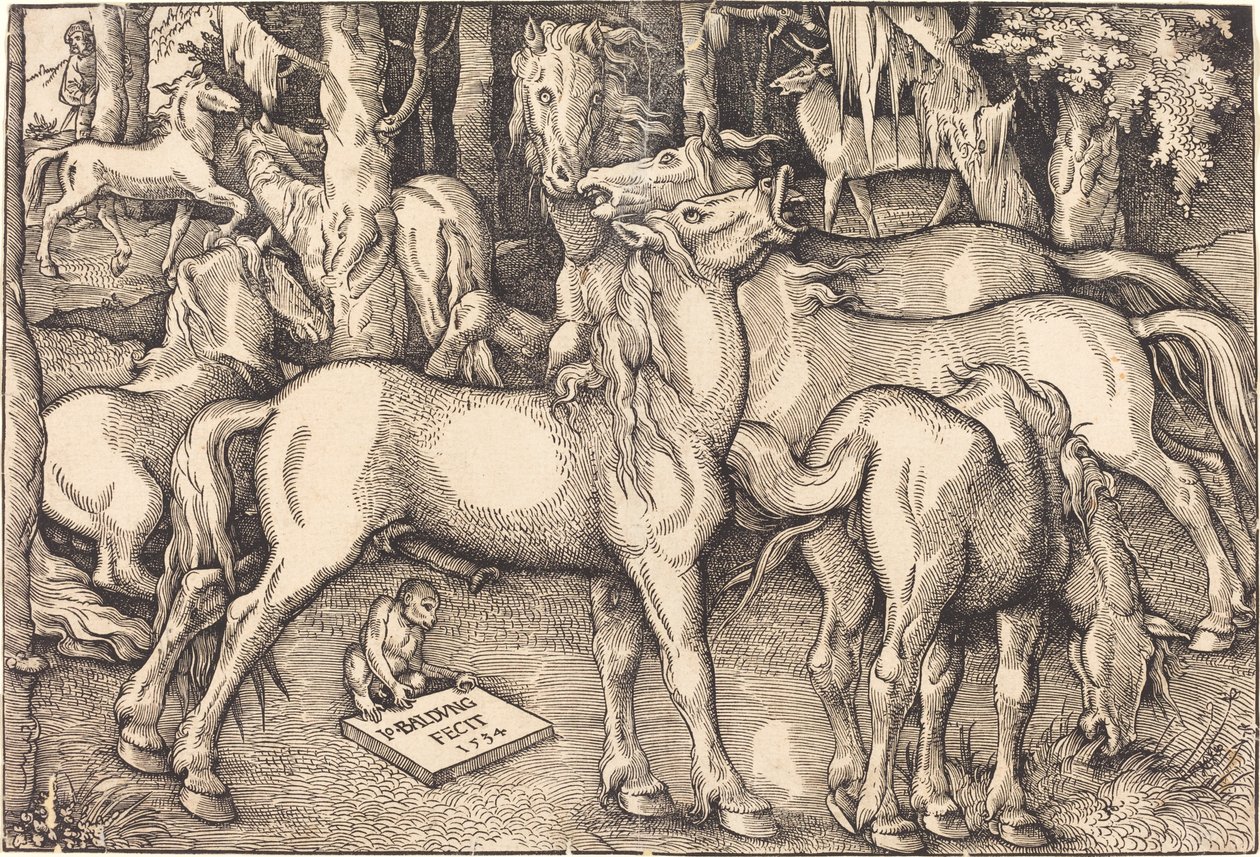 Groep van zeven paarden door Hans Baldung Grien