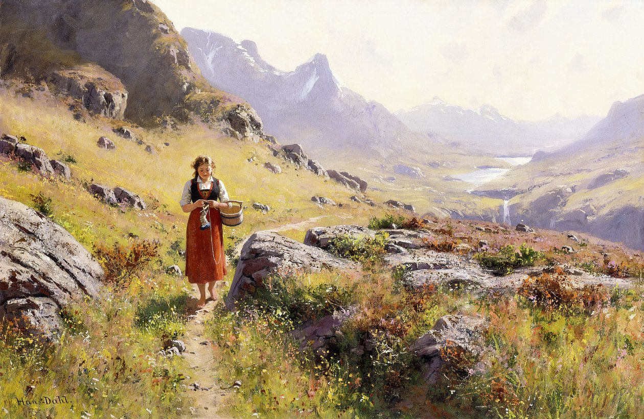 Breien in een Noors Landschap door Hans Dahl