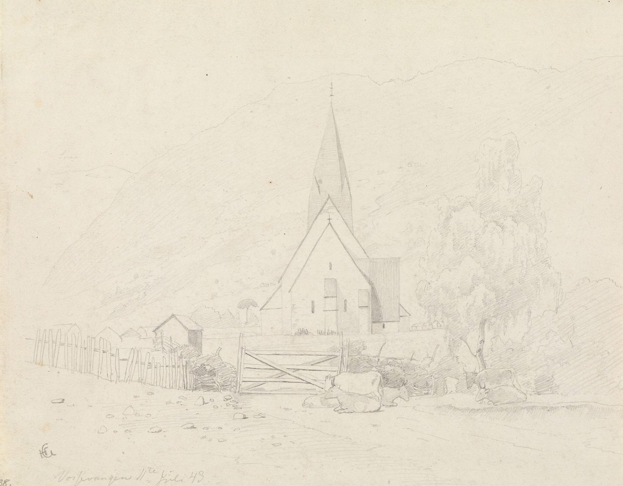 Vossevangen met Voss kerk door Hans Gude