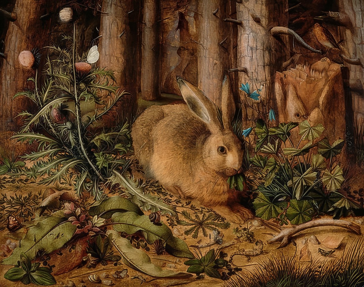 Haas in het bos, ca. 1585 door Hans Hoffmann