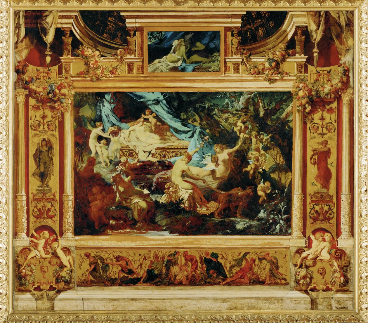 Midzomernachtsdroom ... (schilderij op doek) door Hans Makart