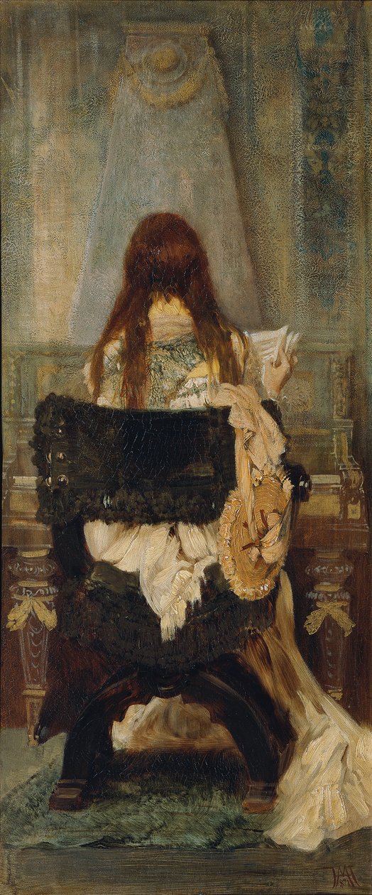 Dame aan het spinet door Hans Makart