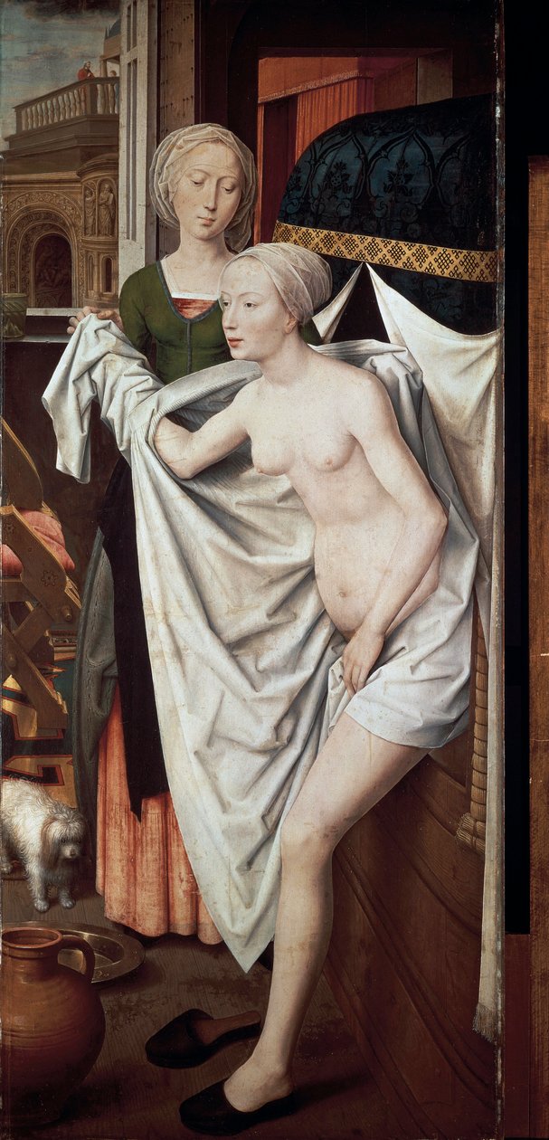Bathseba in haar bad, ca. 1485 door Hans Memling