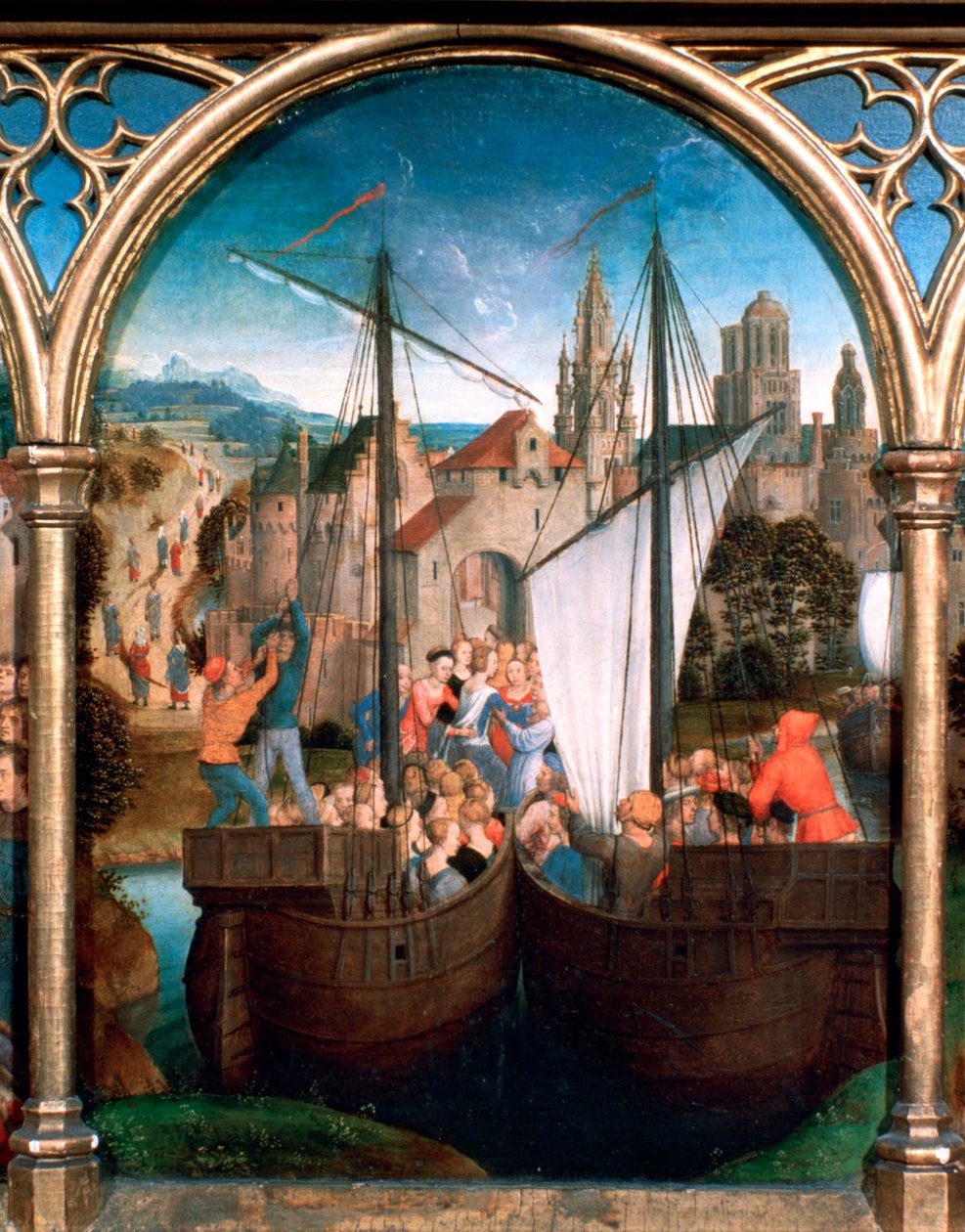 Sint-Ursulaschrijn, Aankomst in Bazel, 1489 door Hans Memling