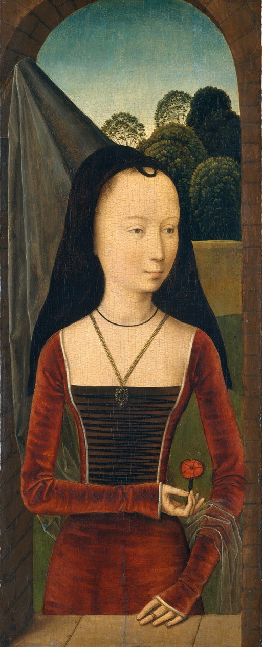 Jonge vrouw met een anjer, ca. 1485-90 door Hans Memling
