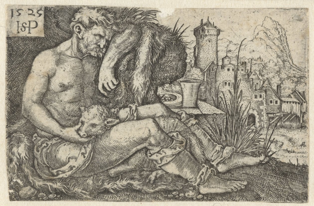 Herder en een schaap door Hans Sebald Beham