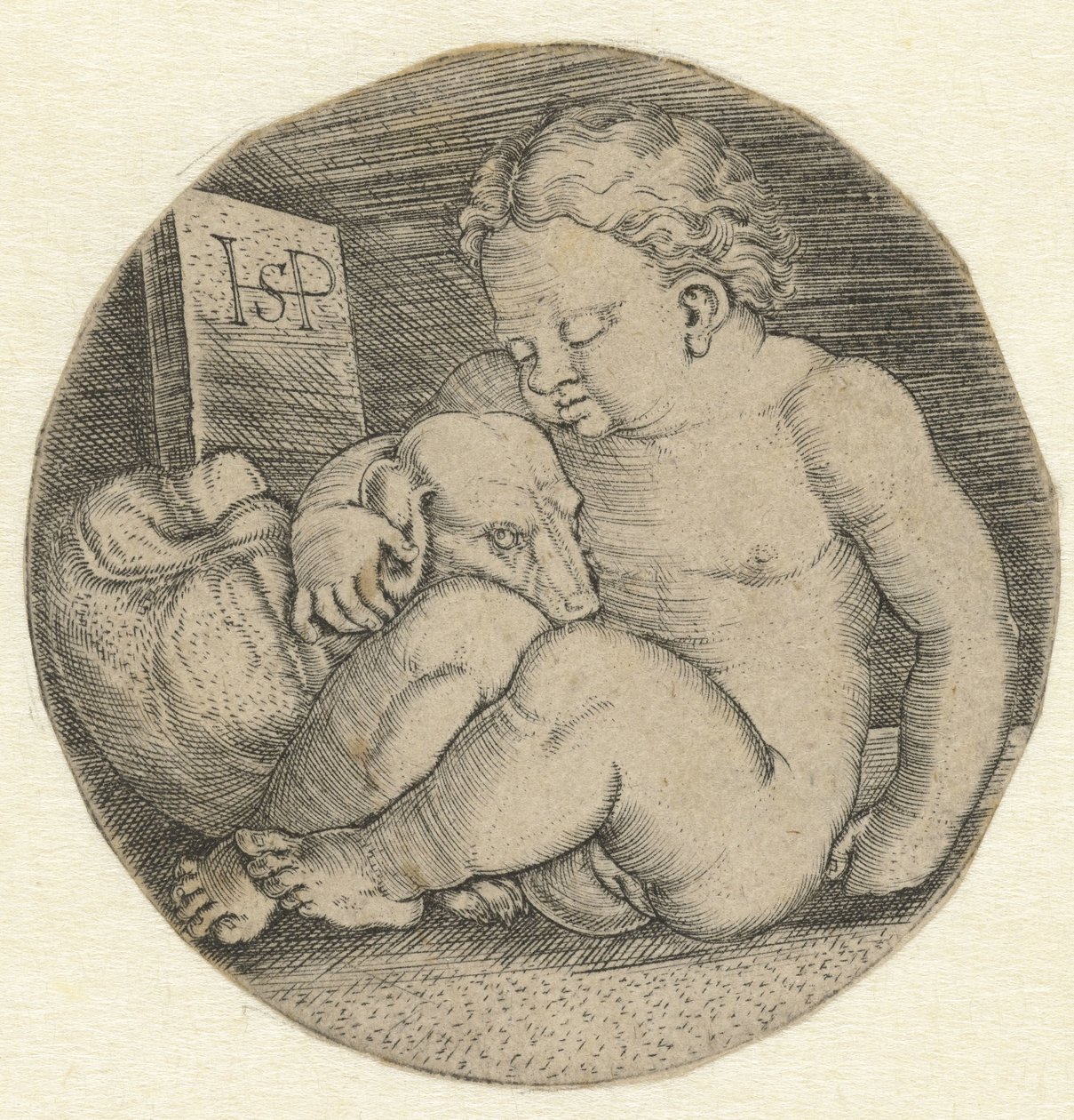 Naakt meisje met een hond door Hans Sebald Beham