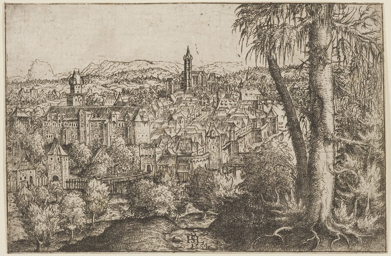 Uitzicht op Steyr aan de Enns door Hans Sebald Lautensack