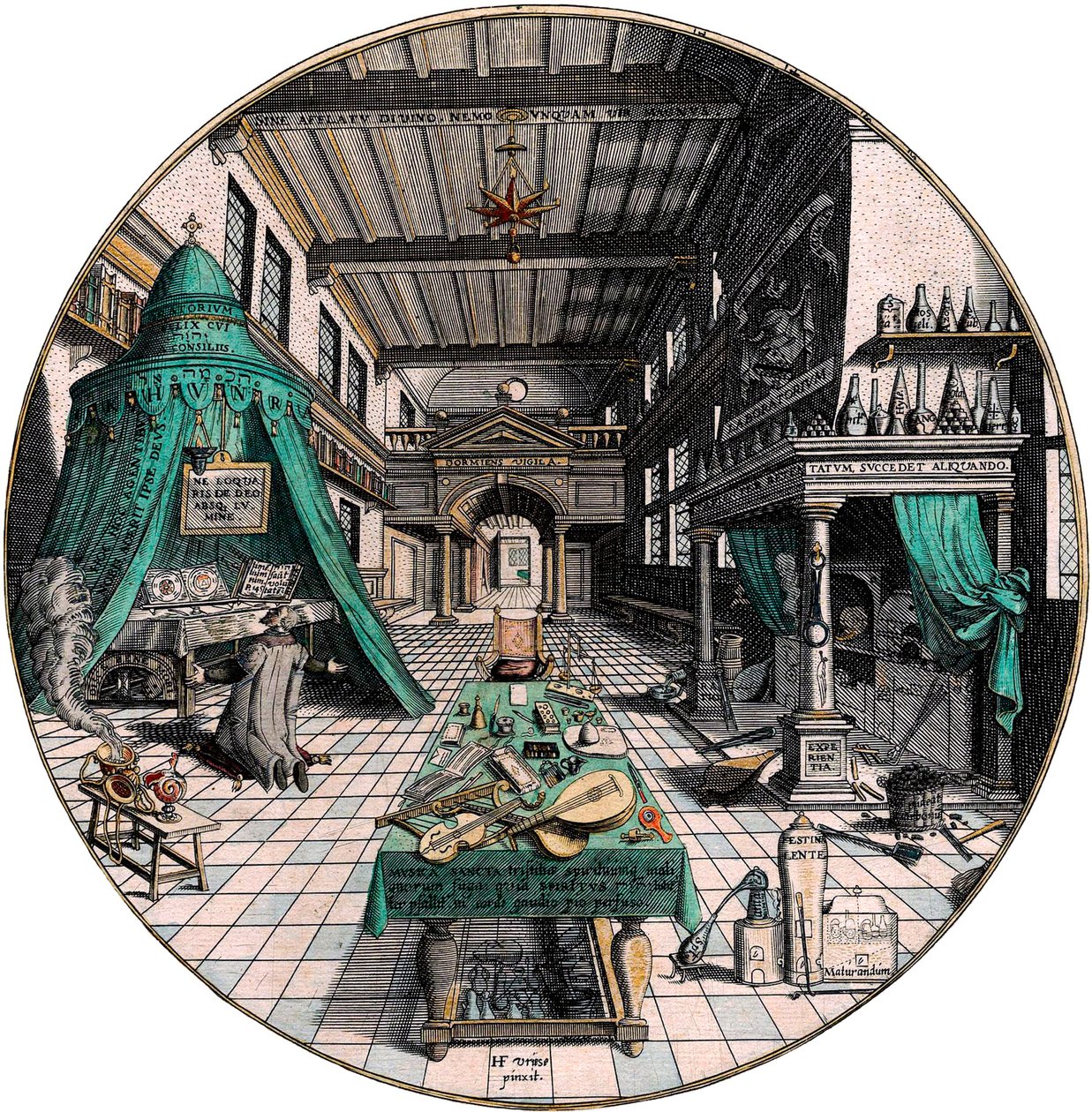 Laboratorium van de alchemist, 1595 door Hans Vredeman de Vries