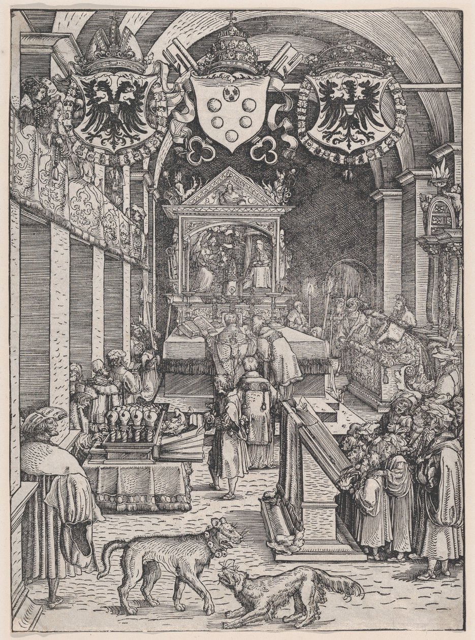 Maximiliaan I hoort de mis, ca. 1515 door Hans Weiditz