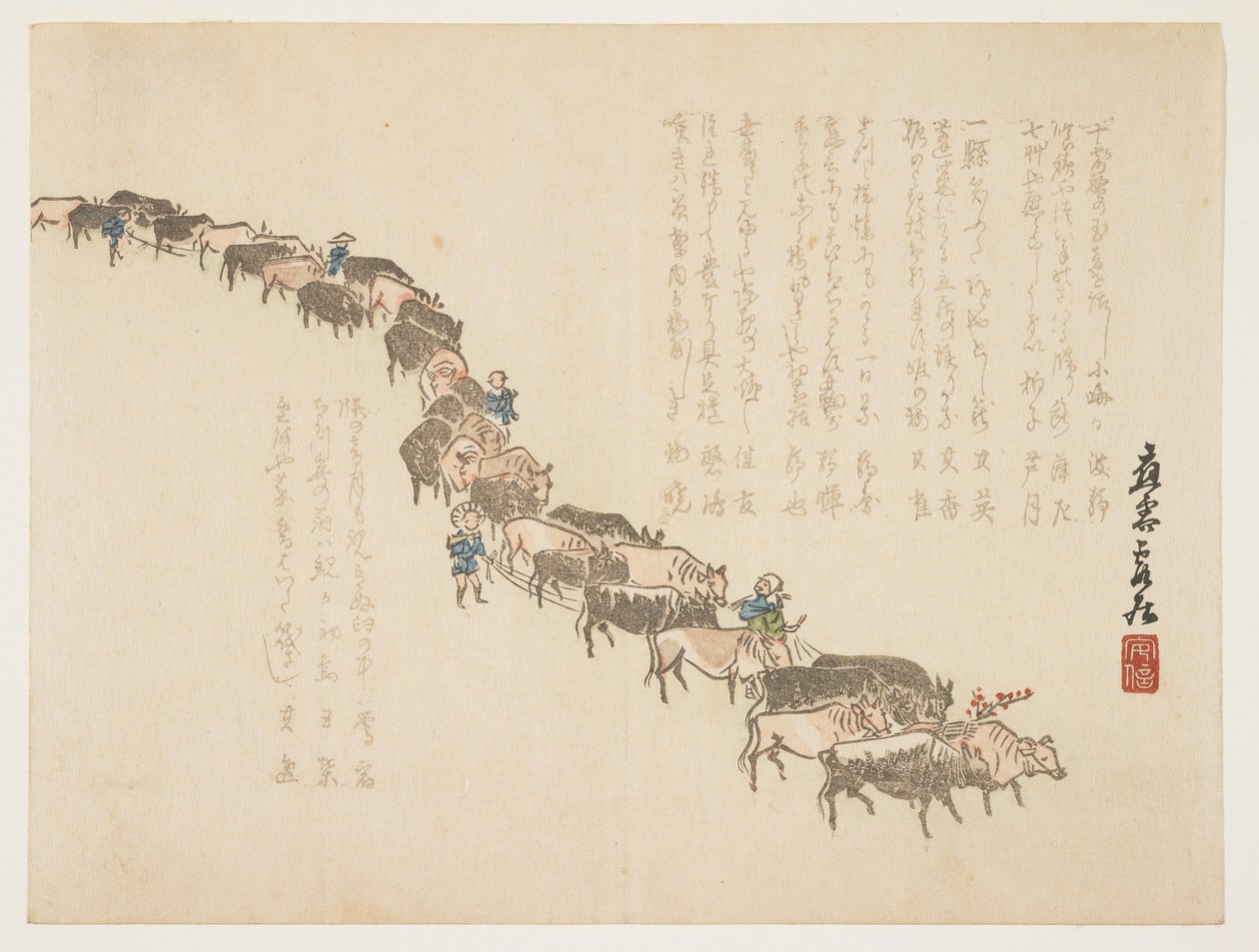 (Processie van ossen), januari 1865 door Hanzan Matsukawa