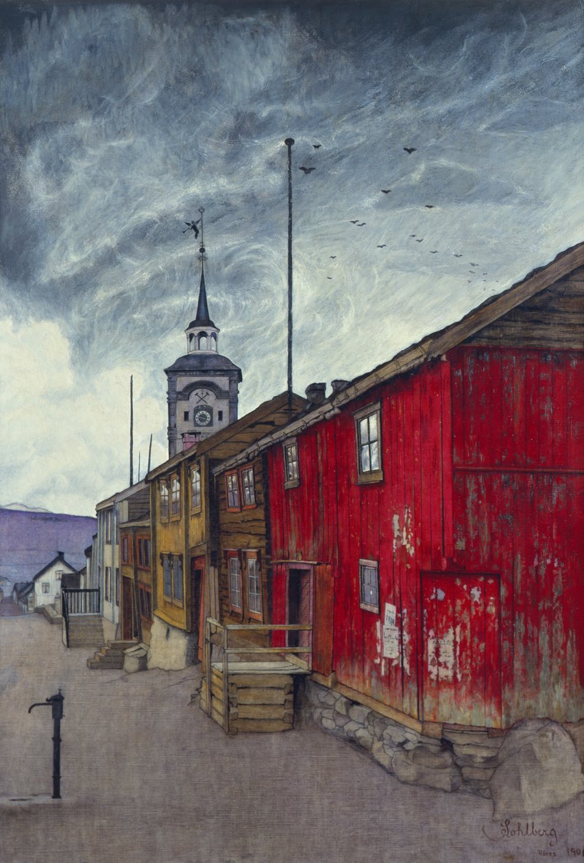Straat in Røros door Harald Oscar Sohlberg
