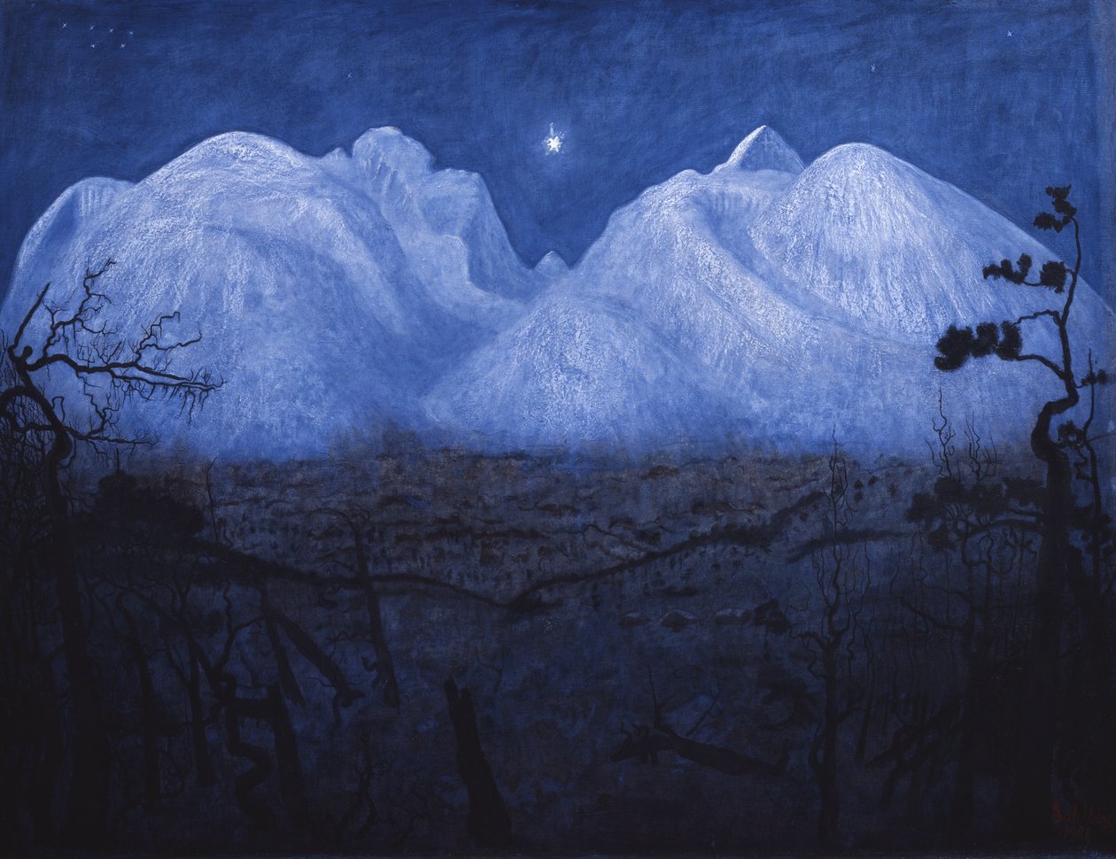 Winternachten in de bergen door Harald Oscar Sohlberg