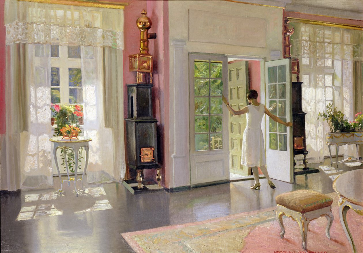 Interieur (olieverf op doek) door Harald Slott Moller