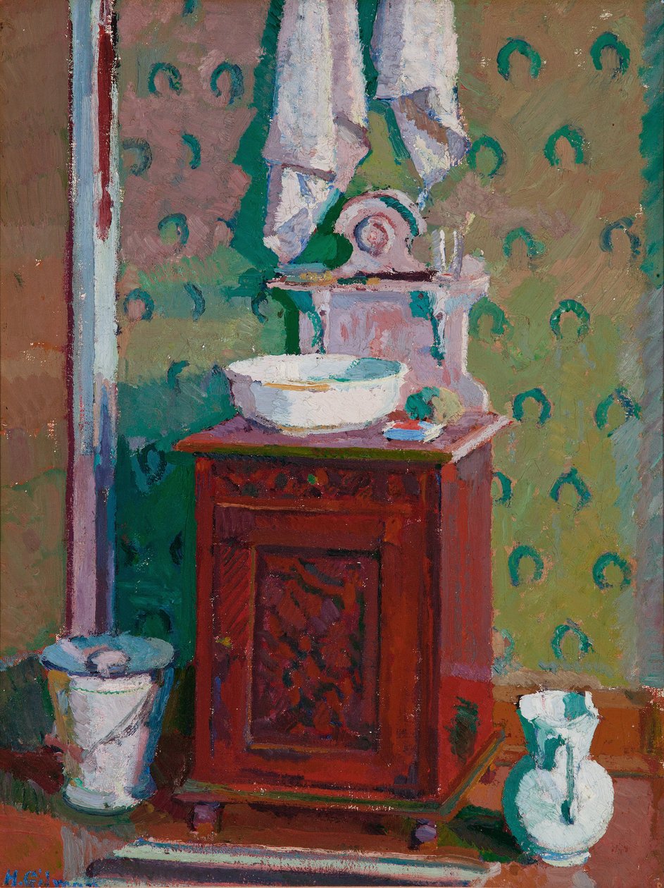 Interieur met een wastafel door Harold Gilman