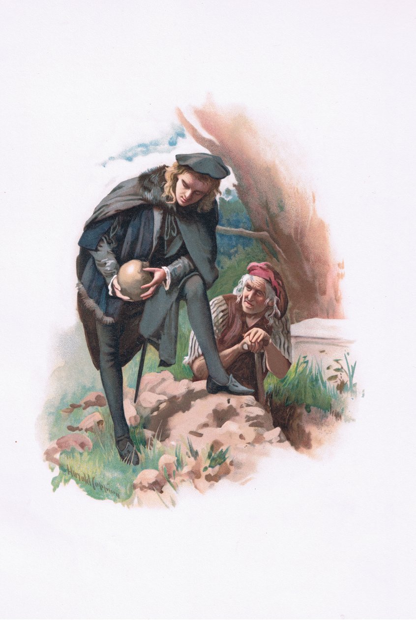 Hamlet en de grafdelver, illustratie uit Hamlet door Harold Copping