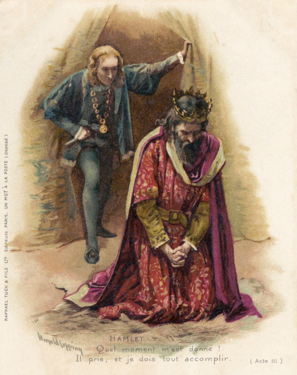 Hamlet confronteert de schuldige Claudius door Harold Copping