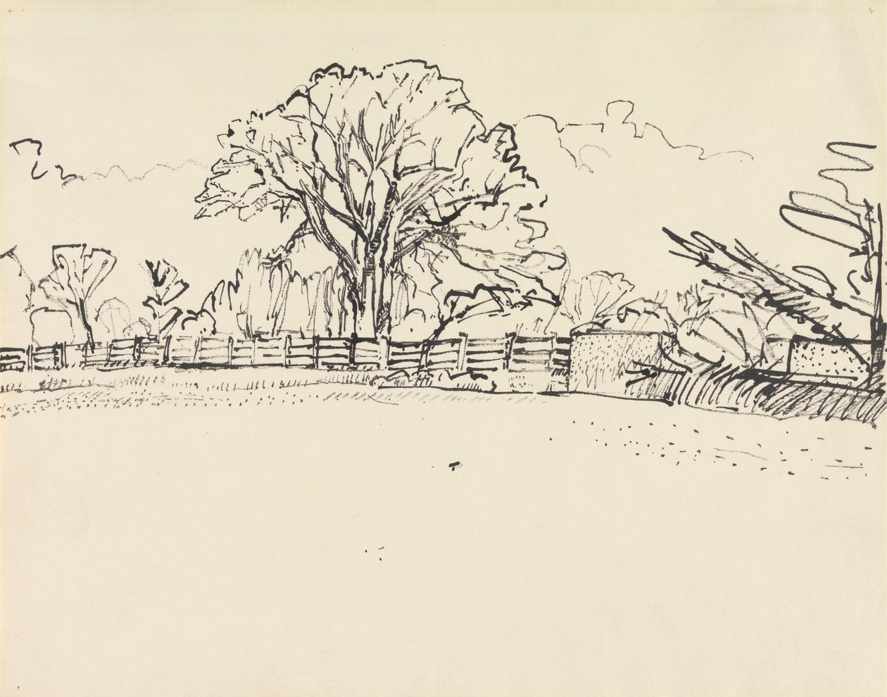 Landschap met een hek door Harold Gilman
