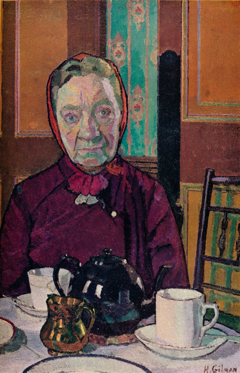 Mevrouw Mounter aan de ontbijttafel, 1916-17 door Harold Gilman