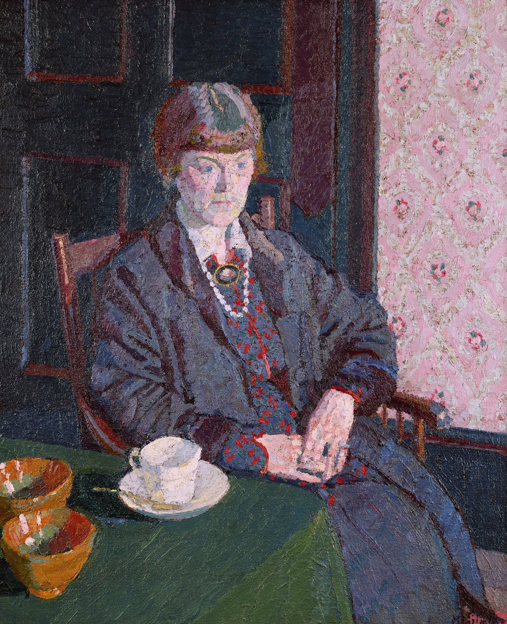 Vrouw Zittend aan een Tafel door Harold Gilman