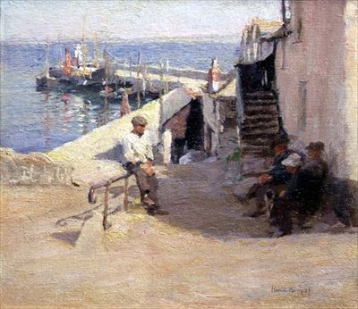 Straatscène in Newlyn door Harold Harvey