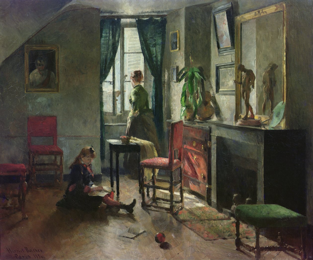 Interieur met figuren door Harriet Backer