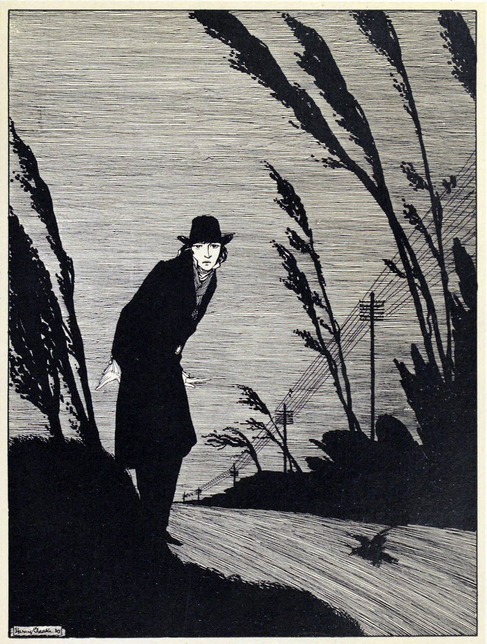 Middenin was een koud wit gezicht, uit The Years at the Spring, uitgegeven 1920 door Harry Clarke
