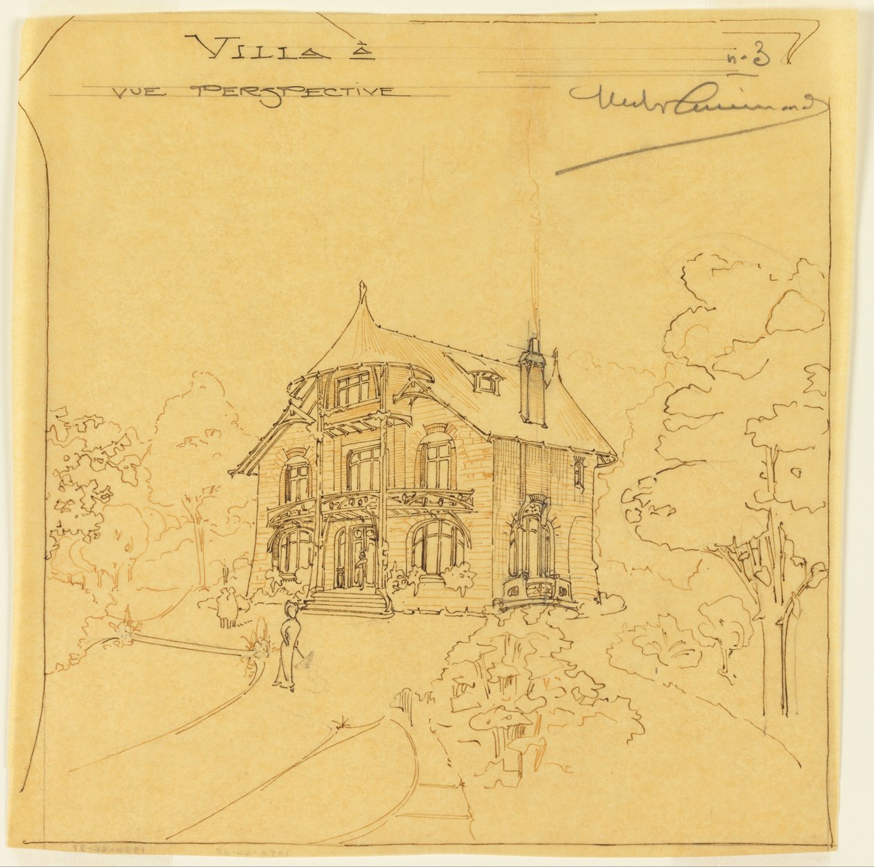 Perspectiefweergave van een villa door Hector Guimard