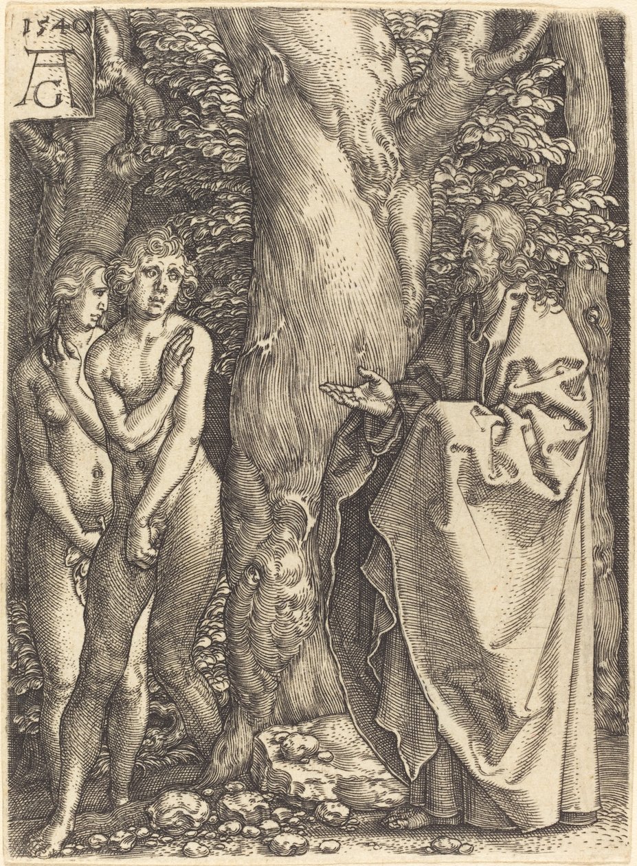 Adam en Eva Verbergen Zichzelf, 1540 door Heinrich Aldegrever