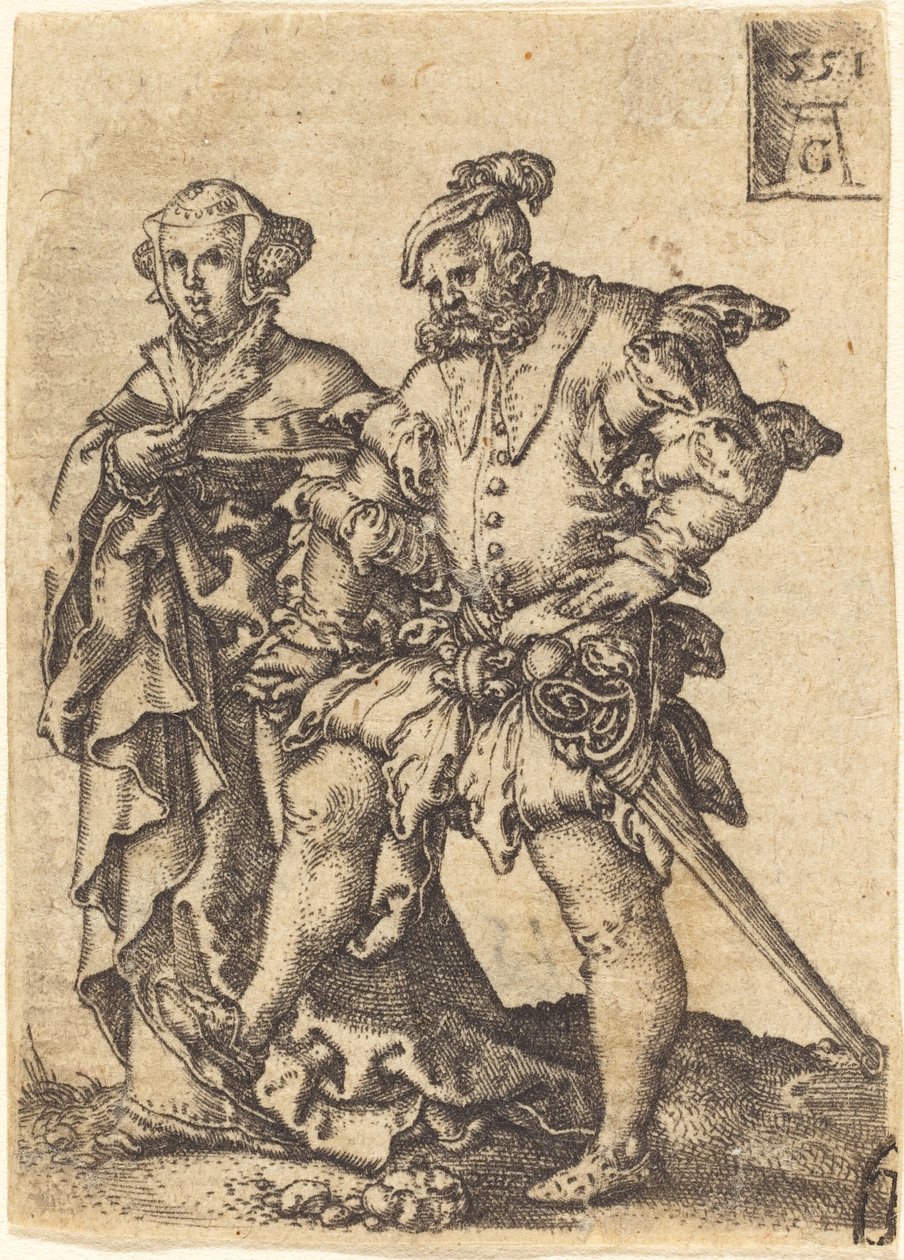 Dansend paar, 1551 door Heinrich Aldegrever