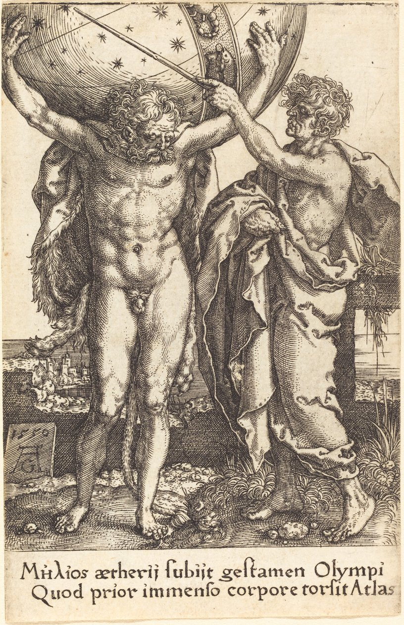 Hercules en Atlas, 1550 door Heinrich Aldegrever