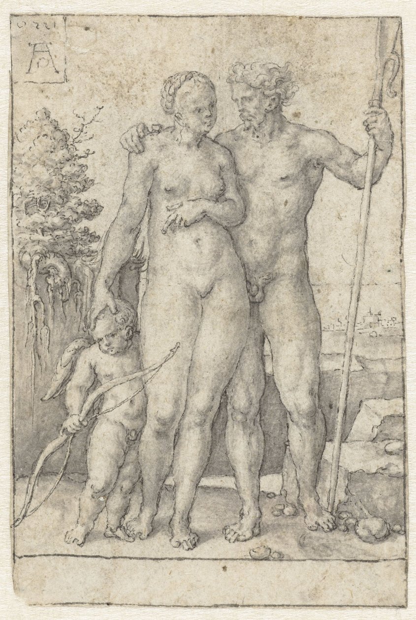 Paris, Oenone en Cupido door Heinrich Aldegrever