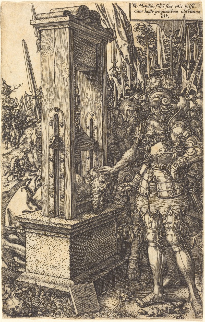 Titus Manlius onthoofdt zijn zoon, 1553 door Heinrich Aldegrever