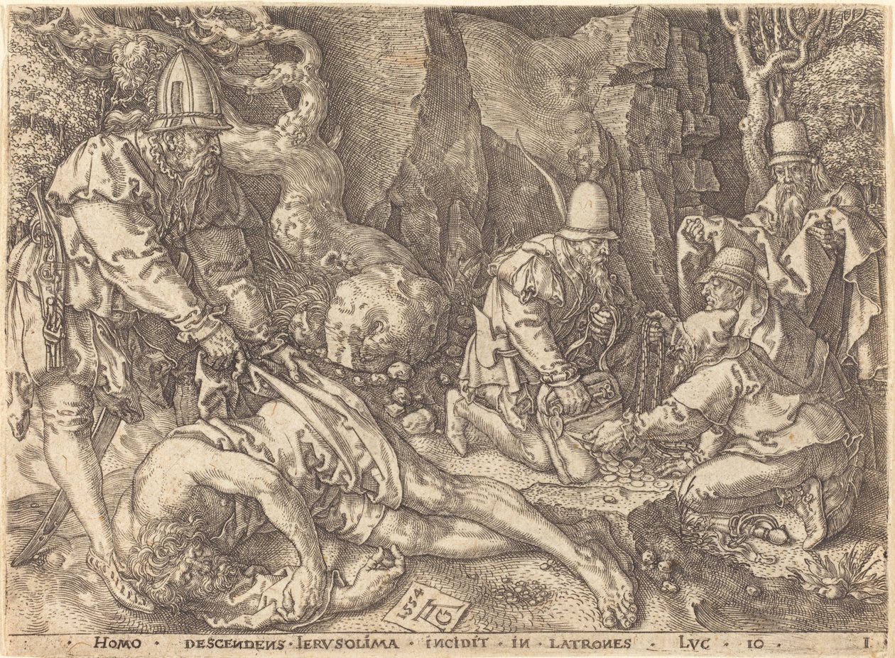 Reiziger onder dieven, 1554 door Heinrich Aldegrever
