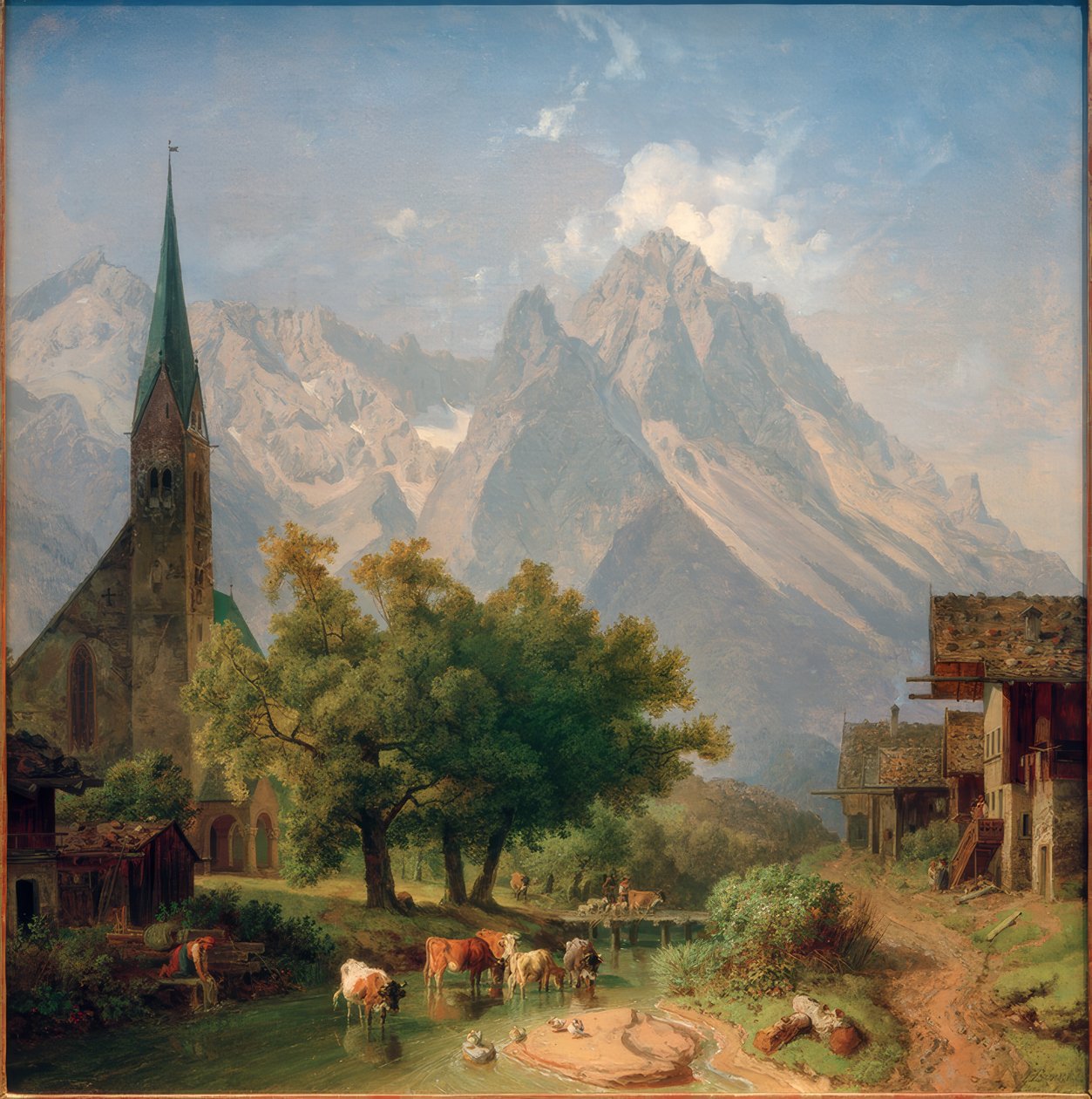 De Oude Parochiekerk in Garmisch door Heinrich Burkel