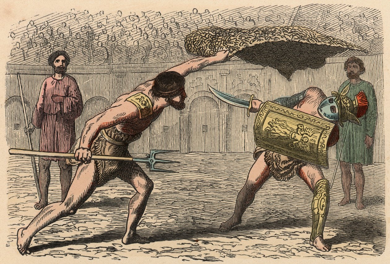 Oud Rome: Gladiatorengevechten in amfitheater door Heinrich Leutemann
