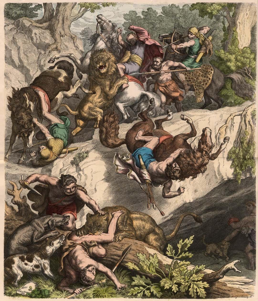 De Carthagers: Leeuwenjacht, 1866 door Heinrich Leutemann