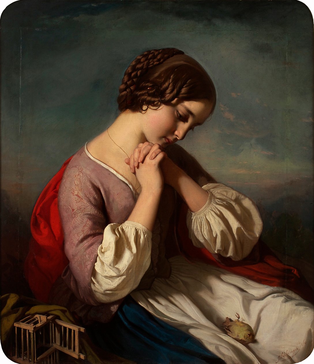 Meisje met dode vogel door Heinrich Schlesinger