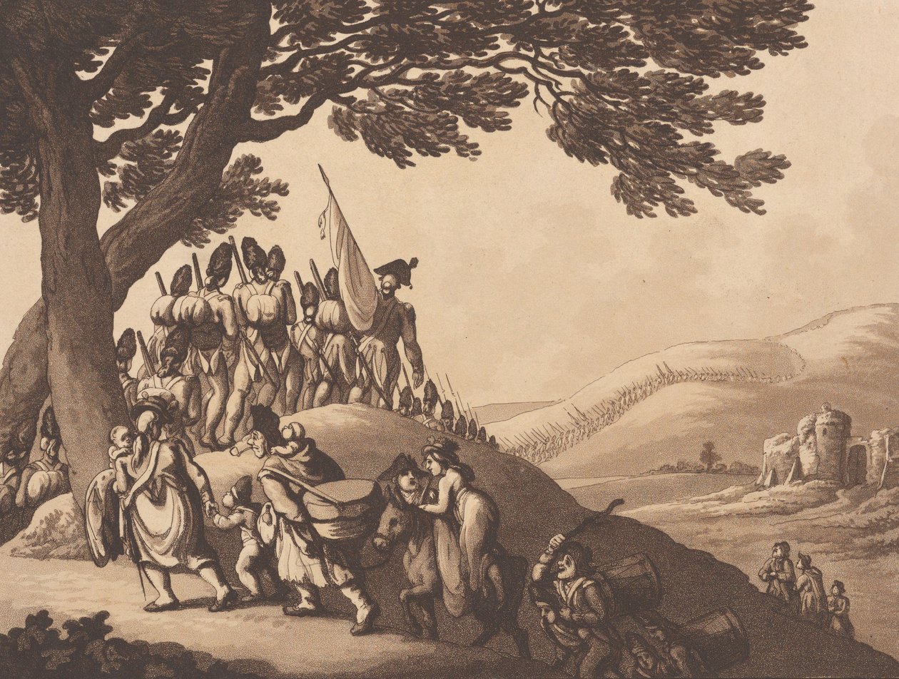 Marcherende soldaten, 1 april 1798 door Heinrich Schutz