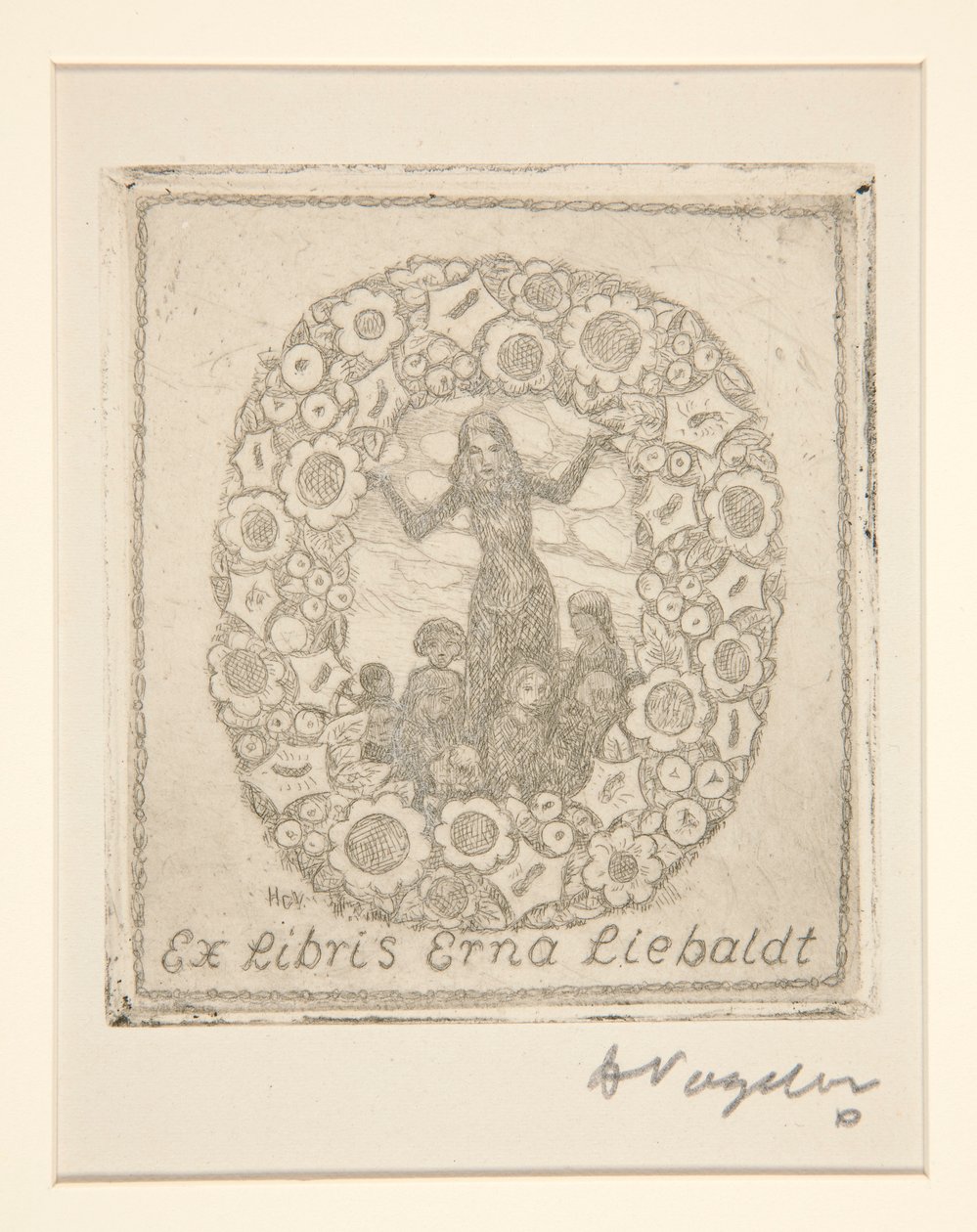 Boekmerk: Ex Libris Erna Liebaldt door Heinrich Vogeler