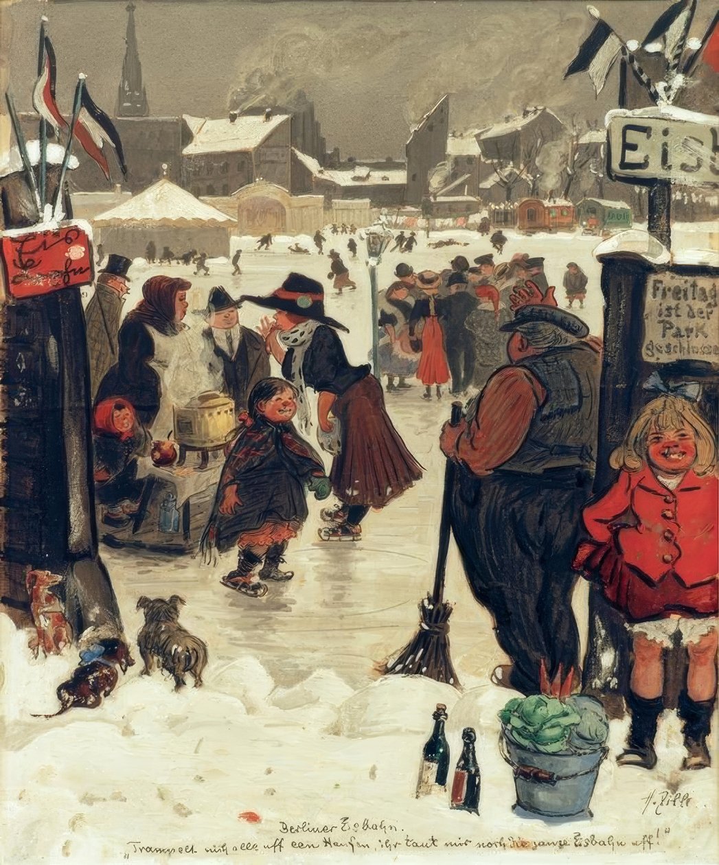 Berlijnse ijsbaan door Heinrich Zille