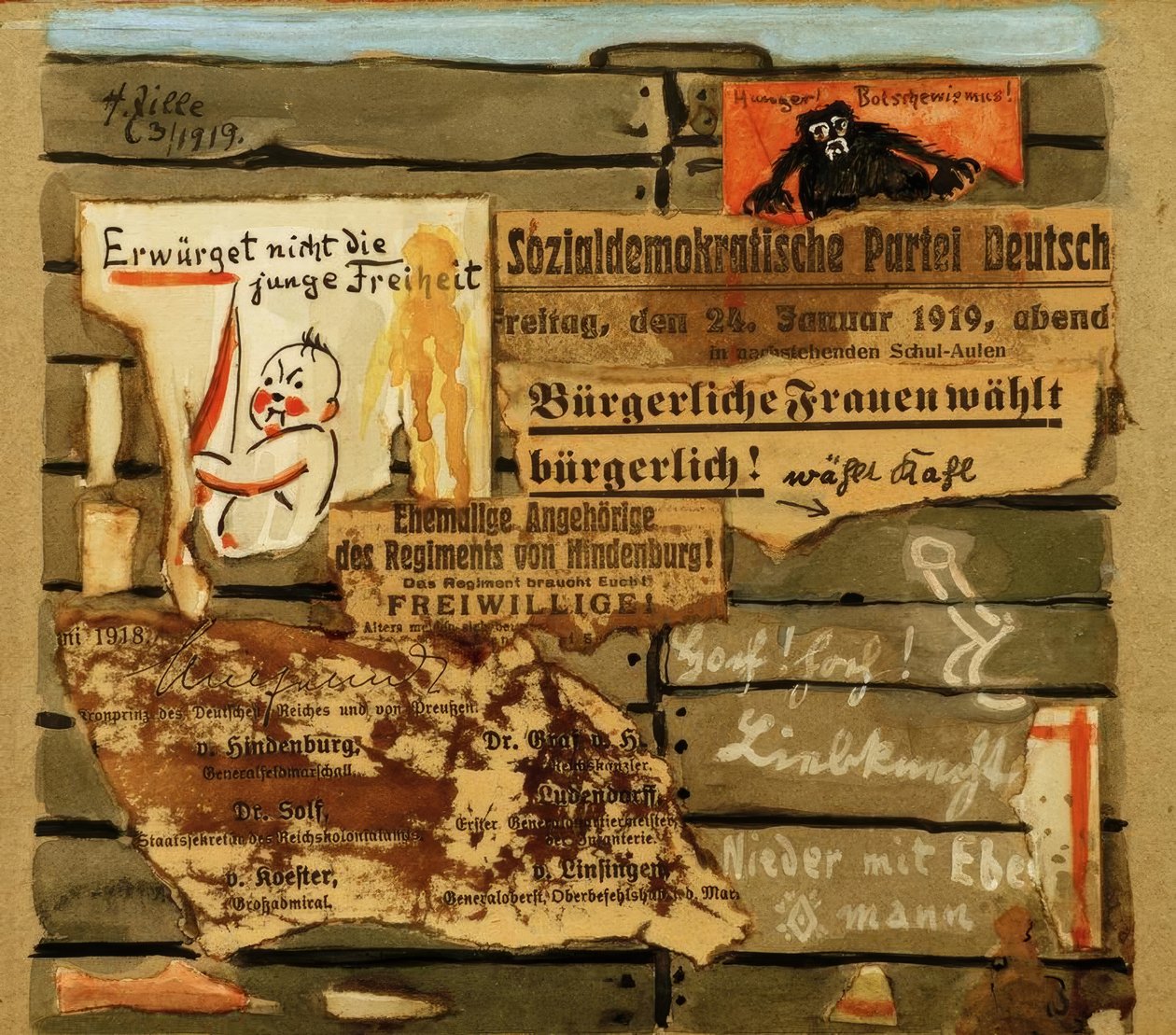 H. Zille, Reclamebord 1919 / Collage door Heinrich Zille